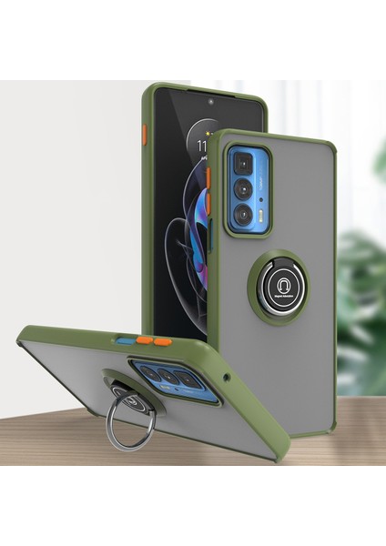Motorola Edge 20 Pro Için Yüzük Stand Mat Sert Silikon Telefon Kılıfı - Yeşil (Yurt Dışından)