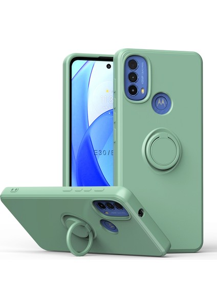 Motorola Moto E20 / E30 / E40 Için Ince Silikon Yüzük Stand Telefon Kılıfı - Turkuaz (Yurt Dışından)