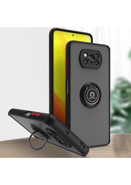 Xiaomi Poco X3 Için Yüzük Stand Mat Sert Silikon Telefon Kılıfı - Siyah/kırmızı (Yurt Dışından)