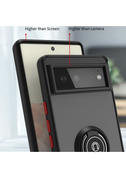 Google Pixel 6 Için Yüzük Stand Mat Sert Silikon Telefon Kılıfı - Siyah (Yurt Dışından)