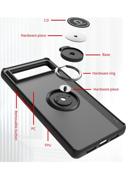 Google Pixel 6 Için Yüzük Stand Mat Sert Silikon Telefon Kılıfı - Siyah (Yurt Dışından)