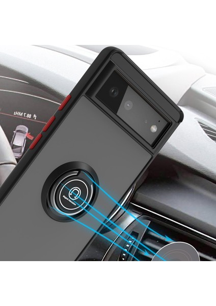 Google Pixel 6 Için Yüzük Stand Mat Sert Silikon Telefon Kılıfı - Siyah (Yurt Dışından)