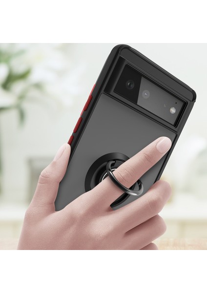 Google Pixel 6 Için Yüzük Stand Mat Sert Silikon Telefon Kılıfı - Siyah (Yurt Dışından)