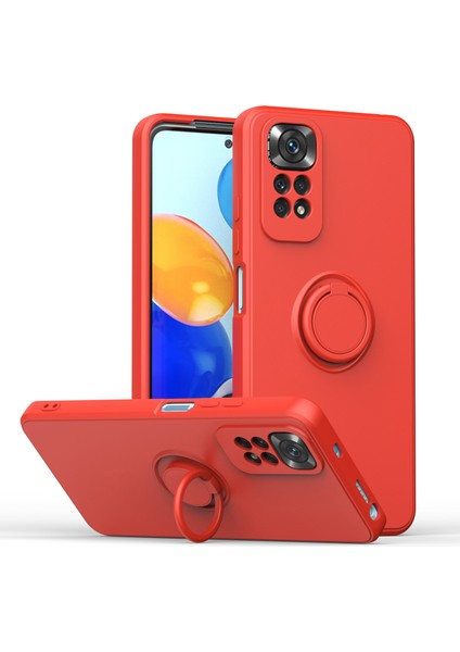 Xiaomi Poco M4 Pro 5g Için Ince Silikon Yüzük Stand Telefon Kılıfı - Kırmızı (Yurt Dışından)