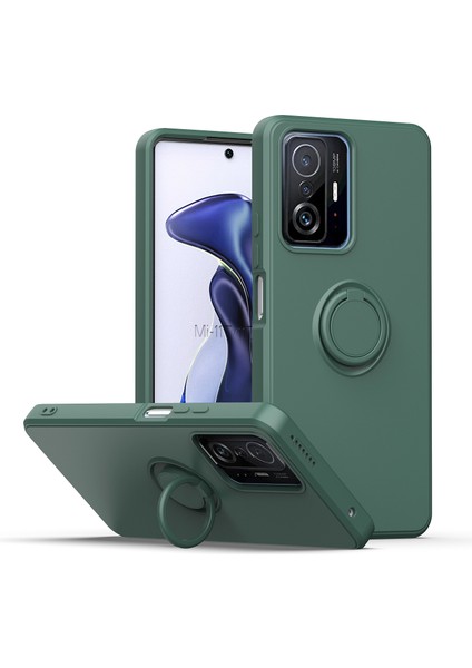 Xiaomi 11T / Xiaomi 11T Pro Için Ince Silikon Yüzük Stand Telefon Kılıfı - Midnight Green (Yurt Dışından)