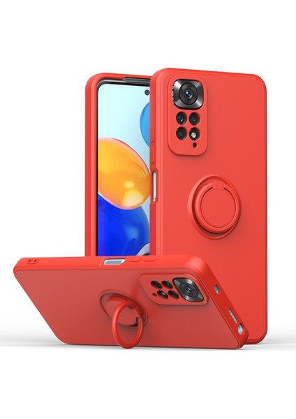 Xiaomi Redmi Note 11 Pro 5g/4g Için Ince Silikon Yüzük Stand Telefon Kılıfı - Kırmızı (Yurt Dışından)