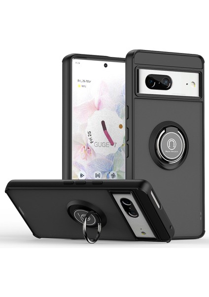 Google Pixel 7 Için Yüzük Stand Mat Sert Silikon Telefon Kılıfı - Siyah (Yurt Dışından)
