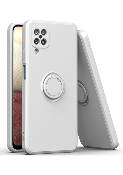 Samsung Galaxy A12 Için Ince Silikon Yüzük Stand Telefon Kılıfı - Beyaz (Yurt Dışından)