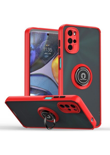 Motorola Moto G22 Için Yüzük Stand Mat Sert Silikon Telefon Kılıfı - Kırmızı (Yurt Dışından)