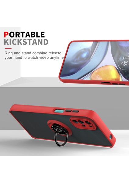 Motorola Moto G22 Için Yüzük Stand Mat Sert Silikon Telefon Kılıfı - Kırmızı (Yurt Dışından) indirimleri