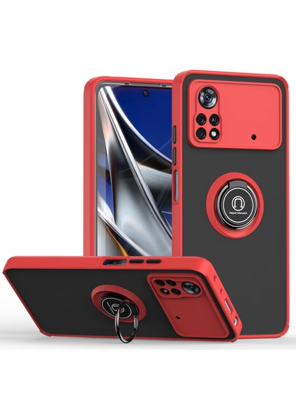 Xiaomi Poco M4 Pro 4g Için Yüzük Stand Mat Sert Silikon Telefon Kılıfı - Kırmızı (Yurt Dışından)