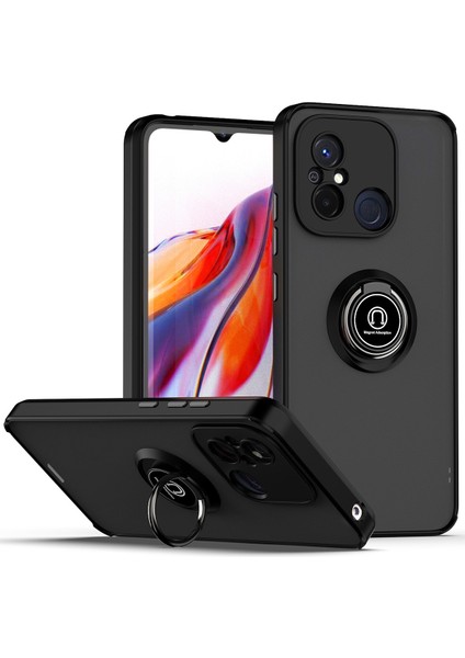 Xiaomi Redmi 12C Için Yüzük Stand Mat Sert Silikon Telefon Kılıfı - Siyah (Yurt Dışından)