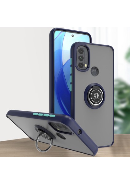 Motorola Moto E20 / E40 Için Yüzük Stand Mat Sert Silikon Telefon Kılıfı - Mavi (Yurt Dışından)