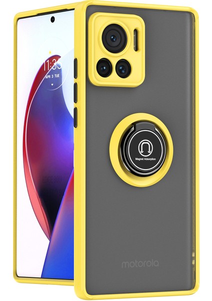 Motorola Edge 30 Ultra Için Yüzük Stand Mat Sert Silikon Telefon Kılıfı - Sarı (Yurt Dışından)