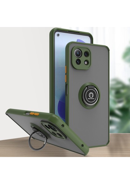 Xiaomi Mi 11 Lite Için Yüzük Stand Mat Sert Silikon Telefon Kılıfı - Yeşil (Yurt Dışından)