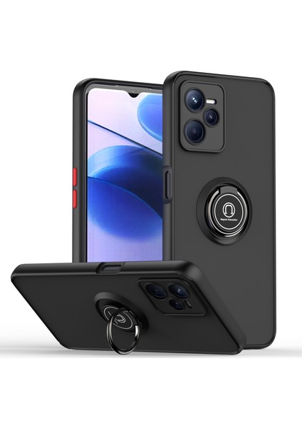 Oppo Realme C35 Için Yüzük Stand Mat Sert Silikon Telefon Kılıfı - Siyah/kırmızı (Yurt Dışından)