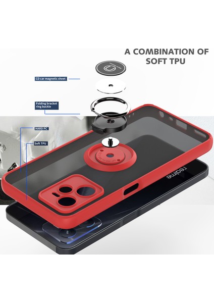 Oppo Realme C35 Için Yüzük Stand Mat Sert Silikon Telefon Kılıfı - Siyah/kırmızı (Yurt Dışından) modelleri