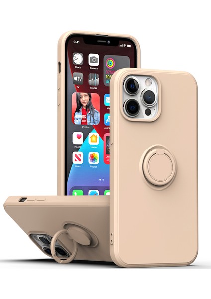 iPhone 13 Pro Için Ince Silikon Yüzük Stand Telefon Kılıfı - Pembe (Yurt Dışından)