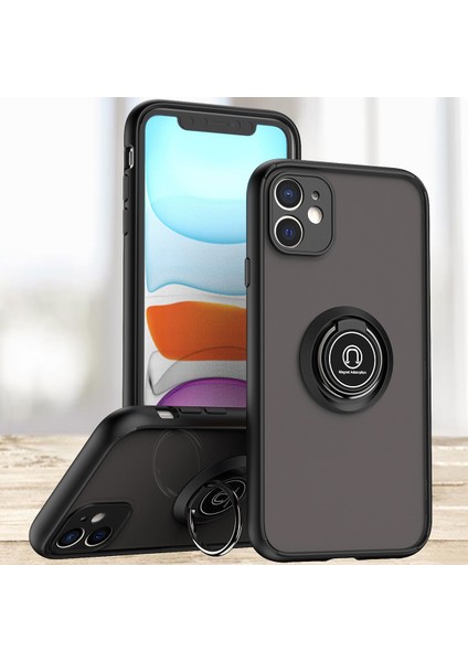 iPhone 12 Mini Için Yüzük Stand Mat Sert Silikon Telefon Kılıfı - Siyah (Yurt Dışından)