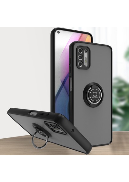 Motorola Moto G Stylus 2021 Için Yüzük Stand Mat Sert Silikon Telefon Kılıfı - Siyah (Yurt Dışından)