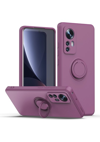 Xiaomi 12 / 12X Için Ince Silikon Yüzük Stand Telefon Kılıfı - Mor (Yurt Dışından)