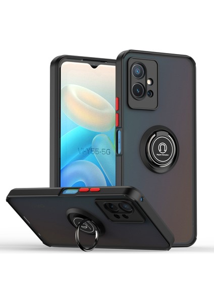 Vıvo Y55 5g Için Yüzük Stand Mat Sert Silikon Telefon Kılıfı - Siyah/kırmızı (Yurt Dışından)