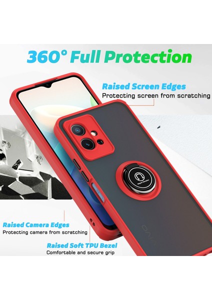 Vıvo Y55 5g Için Yüzük Stand Mat Sert Silikon Telefon Kılıfı - Siyah/kırmızı (Yurt Dışından) fiyatları