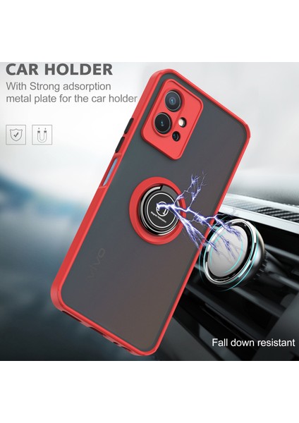 Vıvo Y55 5g Için Yüzük Stand Mat Sert Silikon Telefon Kılıfı - Siyah/kırmızı (Yurt Dışından) fırsatları