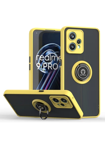 Oppo Realme 9 Pro Için Yüzük Stand Mat Sert Silikon Telefon Kılıfı - Sarı (Yurt Dışından)