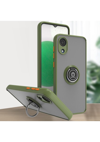Samsung Galaxy A03 Core Için Yüzük Stand Mat Sert Silikon Telefon Kılıfı - Yeşil (Yurt Dışından)