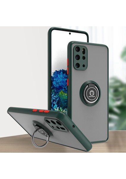 Samsung Galaxy S20 Plus Için Yüzük Stand Mat Sert Silikon Telefon Kılıfı - Koyu Yeşil (Yurt Dışından)