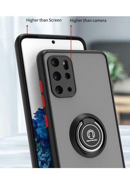 Samsung Galaxy S20 Plus Için Yüzük Stand Mat Sert Silikon Telefon Kılıfı - Koyu Yeşil (Yurt Dışından)