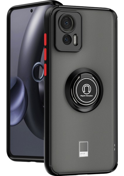 Motorola Edge 30 Neo Için Yüzük Stand Mat Sert Silikon Telefon Kılıfı - Siyah/kırmızı (Yurt Dışından)