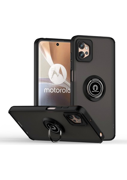 Motorola Moto G32 Için Yüzük Stand Mat Sert Silikon Telefon Kılıfı - Siyah (Yurt Dışından)