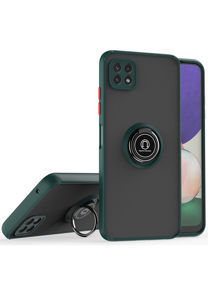 Samsung Galaxy A22 5g Için Yüzük Stand Mat Sert Silikon Telefon Kılıfı - Koyu Yeşil (Yurt Dışından)