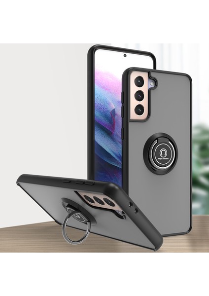 Samsung Galaxy S21 Plus 5g Için Yüzük Stand Mat Sert Silikon Telefon Kılıfı - Siyah (Yurt Dışından)