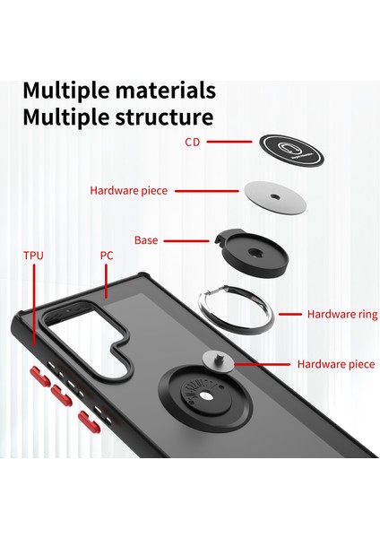 Samsung Galaxy S22 Ultra 5g Için Yüzük Stand Mat Sert Silikon Telefon Kılıfı - Siyah/kırmızı (Yurt Dışından) modelleri