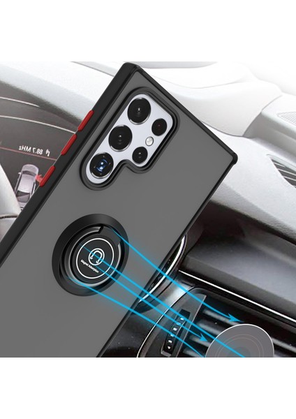 Samsung Galaxy S22 Ultra 5g Için Yüzük Stand Mat Sert Silikon Telefon Kılıfı - Siyah/kırmızı (Yurt Dışından) fırsatları