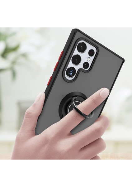 Samsung Galaxy S22 Ultra 5g Için Yüzük Stand Mat Sert Silikon Telefon Kılıfı - Siyah/kırmızı (Yurt Dışından) indirimleri