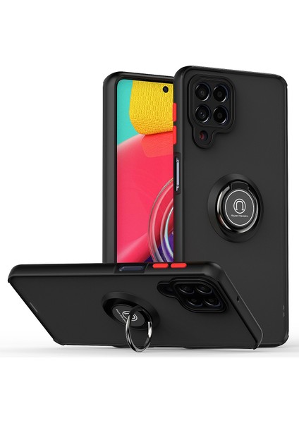 Samsung Galaxy M53 Için Yüzük Stand Mat Sert Silikon Telefon Kılıfı - Siyah/kırmızı (Yurt Dışından)