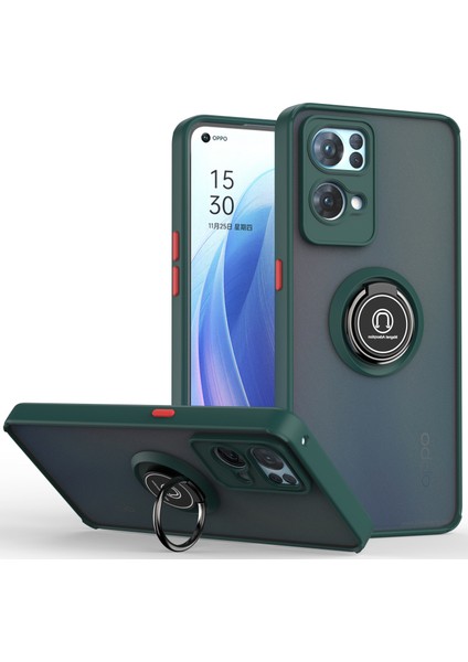 Oppo Reno7 Pro 5g Için Yüzük Stand Mat Sert Silikon Telefon Kılıfı - Koyu Yeşil (Yurt Dışından)