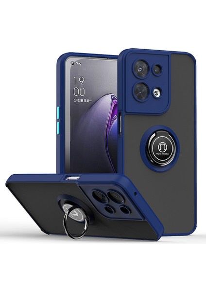 Oppo Reno8 Için Yüzük Stand Mat Sert Silikon Telefon Kılıfı - Mavi (Yurt Dışından)