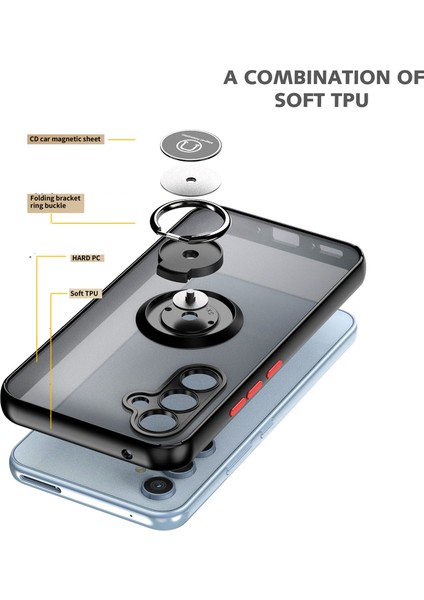 Samsung Galaxy A54 5g Için Yüzük Stand Mat Sert Silikon Telefon Kılıfı - Siyah (Yurt Dışından)