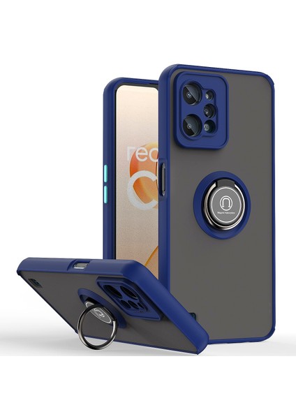 Realme C31 Için Yüzük Stand Mat Sert Silikon Telefon Kılıfı - Mavi (Yurt Dışından)