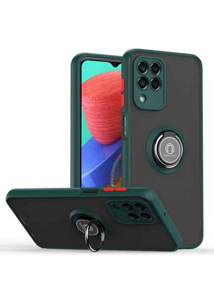 Samsung Galaxy M33 Için Yüzük Stand Mat Sert Silikon Telefon Kılıfı - Koyu Yeşil (Yurt Dışından)