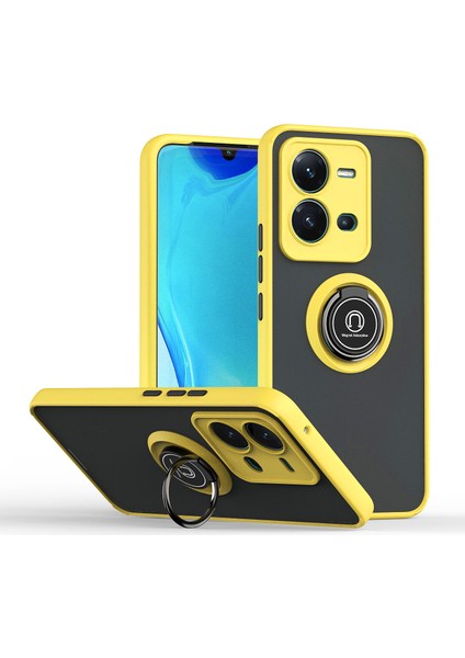 Vıvo V25 Için Yüzük Stand Mat Sert Silikon Telefon Kılıfı - Sarı (Yurt Dışından)