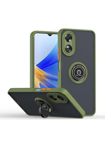 Oppo A17 Için Yüzük Stand Mat Sert Silikon Telefon Kılıfı - Yeşil (Yurt Dışından)
