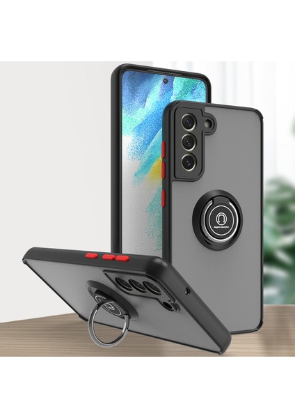 Samsung Galaxy S21 Fe 5g Için Yüzük Stand Mat Sert Silikon Telefon Kılıfı - Siyah/kırmızı (Yurt Dışından)