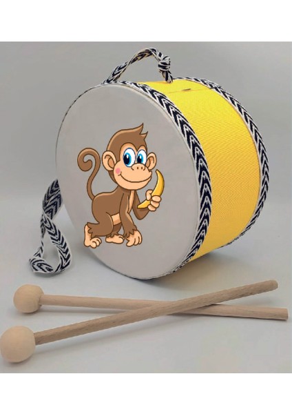 Maymun Baskılı Deri Oyuncak Çocuk Davulu Sarı (1-5 Yaş)