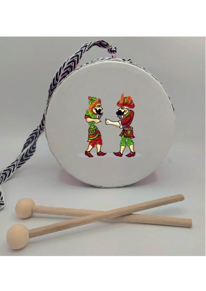 Hacivat Karagöz Baskılı Deri Oyuncak Çocuk Davulu Yeşil (1-5 Yaş)